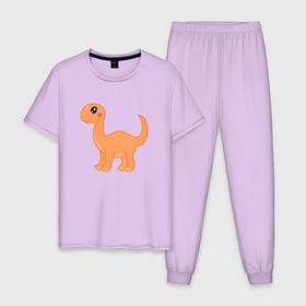 Мужская пижама хлопок с принтом Динозавр оранжевый в Петрозаводске, 100% хлопок | брюки и футболка прямого кроя, без карманов, на брюках мягкая резинка на поясе и по низу штанин
 | 