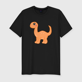 Мужская футболка хлопок Slim с принтом Динозавр оранжевый в Тюмени, 92% хлопок, 8% лайкра | приталенный силуэт, круглый вырез ворота, длина до линии бедра, короткий рукав | 