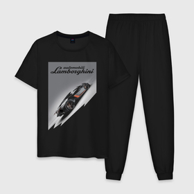 Мужская пижама хлопок с принтом Lamborghini    concept   sketch , 100% хлопок | брюки и футболка прямого кроя, без карманов, на брюках мягкая резинка на поясе и по низу штанин
 | 
