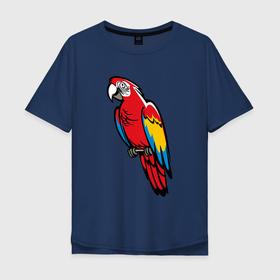 Мужская футболка хлопок Oversize с принтом Попугай Ара на жердочке в Курске, 100% хлопок | свободный крой, круглый ворот, “спинка” длиннее передней части | 