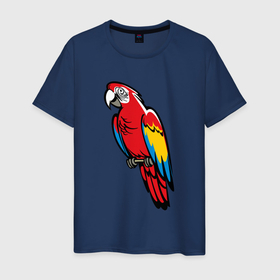Мужская футболка хлопок с принтом Попугай Ара на жердочке в Санкт-Петербурге, 100% хлопок | прямой крой, круглый вырез горловины, длина до линии бедер, слегка спущенное плечо. | 