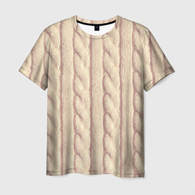 Мужская футболка 3D с принтом Светлый вязаный свитер в Новосибирске, 100% полиэфир | прямой крой, круглый вырез горловины, длина до линии бедер | 