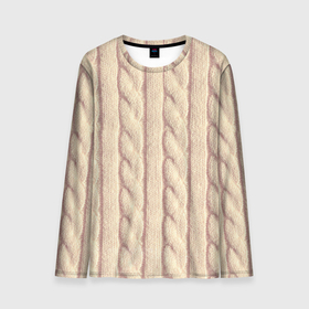 Мужской лонгслив 3D с принтом Светлый вязаный свитер в Тюмени, 100% полиэстер | длинные рукава, круглый вырез горловины, полуприлегающий силуэт | 