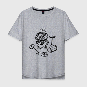 Мужская футболка хлопок Oversize с принтом Скелет барабанщик , 100% хлопок | свободный крой, круглый ворот, “спинка” длиннее передней части | 
