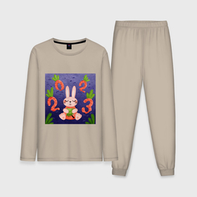 Мужская пижама хлопок (с лонгсливом) с принтом Новый год 2023, заяц с ёлочкой и цифрами морковками в Курске,  |  | 
