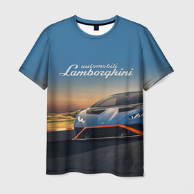 Мужская футболка 3D с принтом Lamborghini Huracan STO   car racing , 100% полиэфир | прямой крой, круглый вырез горловины, длина до линии бедер | 