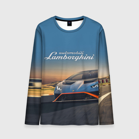 Мужской лонгслив 3D с принтом Lamborghini Huracan STO   car racing в Санкт-Петербурге, 100% полиэстер | длинные рукава, круглый вырез горловины, полуприлегающий силуэт | Тематика изображения на принте: 