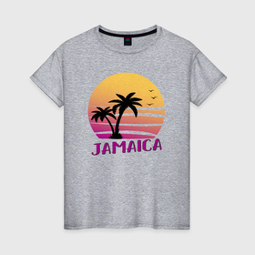 Женская футболка хлопок с принтом Ямайка закат в Тюмени, 100% хлопок | прямой крой, круглый вырез горловины, длина до линии бедер, слегка спущенное плечо | 