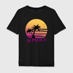 Мужская футболка хлопок Oversize с принтом Ямайка закат в Тюмени, 100% хлопок | свободный крой, круглый ворот, “спинка” длиннее передней части | 