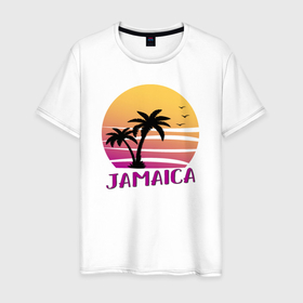 Мужская футболка хлопок с принтом Ямайка закат в Тюмени, 100% хлопок | прямой крой, круглый вырез горловины, длина до линии бедер, слегка спущенное плечо. | 