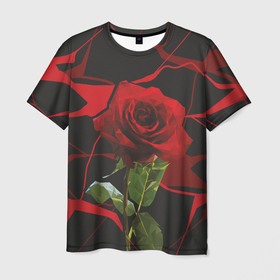 Мужская футболка 3D с принтом Одинокая красная роза в Курске, 100% полиэфир | прямой крой, круглый вырез горловины, длина до линии бедер | 