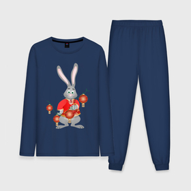 Мужская пижама хлопок (с лонгсливом) с принтом Черный водяной кролик в красной рубахе в Новосибирске,  |  | Тематика изображения на принте: 