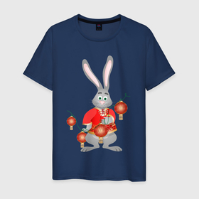 Мужская футболка хлопок с принтом Черный водяной кролик в красной рубахе в Кировске, 100% хлопок | прямой крой, круглый вырез горловины, длина до линии бедер, слегка спущенное плечо. | Тематика изображения на принте: 