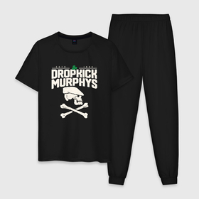 Мужская пижама хлопок с принтом dropkick murphys панк рок группа череп в кепке в Новосибирске, 100% хлопок | брюки и футболка прямого кроя, без карманов, на брюках мягкая резинка на поясе и по низу штанин
 | 
