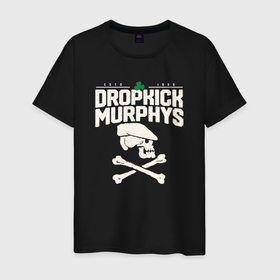 Мужская футболка хлопок с принтом dropkick murphys панк рок группа череп в кепке в Белгороде, 100% хлопок | прямой крой, круглый вырез горловины, длина до линии бедер, слегка спущенное плечо. | Тематика изображения на принте: 