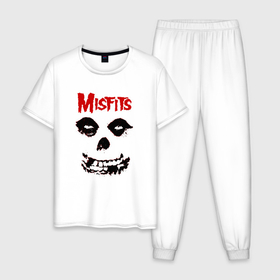 Мужская пижама хлопок с принтом misfits классический череп , 100% хлопок | брюки и футболка прямого кроя, без карманов, на брюках мягкая резинка на поясе и по низу штанин
 | 