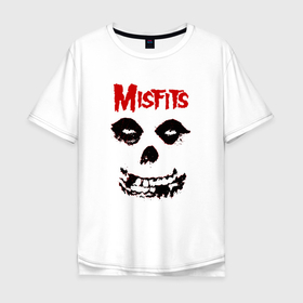Мужская футболка хлопок Oversize с принтом misfits классический череп в Санкт-Петербурге, 100% хлопок | свободный крой, круглый ворот, “спинка” длиннее передней части | 