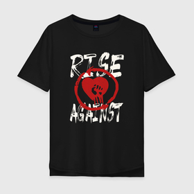 Мужская футболка хлопок Oversize с принтом rise against панк рок группа в Санкт-Петербурге, 100% хлопок | свободный крой, круглый ворот, “спинка” длиннее передней части | Тематика изображения на принте: 