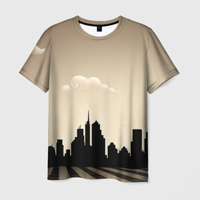 Мужская футболка 3D с принтом Силуэты высоток в Кировске, 100% полиэфир | прямой крой, круглый вырез горловины, длина до линии бедер | 