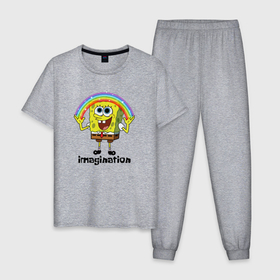 Мужская пижама хлопок с принтом Губка боб воображение мем в Белгороде, 100% хлопок | брюки и футболка прямого кроя, без карманов, на брюках мягкая резинка на поясе и по низу штанин
 | 