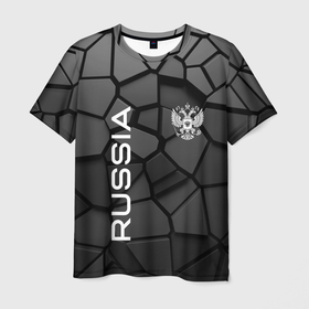 Мужская футболка 3D с принтом Черная броня Россия в Тюмени, 100% полиэфир | прямой крой, круглый вырез горловины, длина до линии бедер | 3d | 3д | rift | russia | steel | абстракт | броня | геометрия | камни | камуфляж | кубики | пластик | плиты | разлом | раскол | российская черная броня | россия | русская черная броня | скин | сталь | текстура