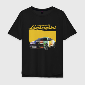 Мужская футболка хлопок Oversize с принтом Lamborghini Urus   Italy в Тюмени, 100% хлопок | свободный крой, круглый ворот, “спинка” длиннее передней части | Тематика изображения на принте: 