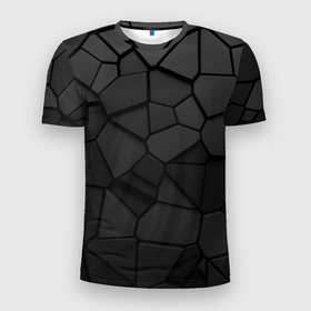 Мужская футболка 3D Slim с принтом Черные стальные плиты , 100% полиэстер с улучшенными характеристиками | приталенный силуэт, круглая горловина, широкие плечи, сужается к линии бедра | 