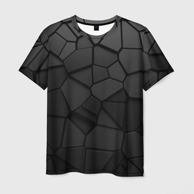 Мужская футболка 3D с принтом Черные стальные плиты в Тюмени, 100% полиэфир | прямой крой, круглый вырез горловины, длина до линии бедер | 