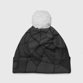 Шапка 3D c помпоном с принтом Черные стальные плиты в Тюмени, 100% полиэстер | универсальный размер, печать по всей поверхности изделия | 