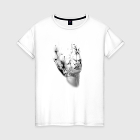 Женская футболка хлопок с принтом Девушка в полевых цветах в Петрозаводске, 100% хлопок | прямой крой, круглый вырез горловины, длина до линии бедер, слегка спущенное плечо | 