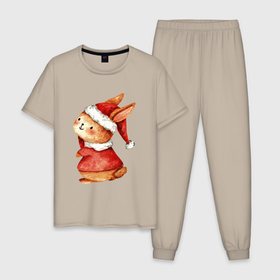 Мужская пижама хлопок с принтом Зайчик в  новогоднем  костюме в Кировске, 100% хлопок | брюки и футболка прямого кроя, без карманов, на брюках мягкая резинка на поясе и по низу штанин
 | 
