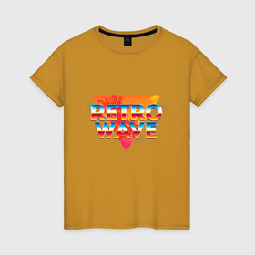 Женская футболка хлопок с принтом Летний ретровейв в Петрозаводске, 100% хлопок | прямой крой, круглый вырез горловины, длина до линии бедер, слегка спущенное плечо | 
