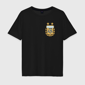 Мужская футболка хлопок Oversize с принтом Сборная Аргентины логотип , 100% хлопок | свободный крой, круглый ворот, “спинка” длиннее передней части | Тематика изображения на принте: 
