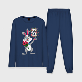 Мужская пижама хлопок (с лонгсливом) с принтом Заяц с цветами 2023 в Курске,  |  | 