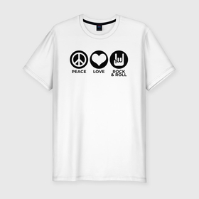 Мужская футболка хлопок Slim с принтом Мир любовь и рок в Петрозаводске, 92% хлопок, 8% лайкра | приталенный силуэт, круглый вырез ворота, длина до линии бедра, короткий рукав | 