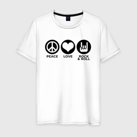 Мужская футболка хлопок с принтом мир любовь и рок в Тюмени, 100% хлопок | прямой крой, круглый вырез горловины, длина до линии бедер, слегка спущенное плечо. | Тематика изображения на принте: 