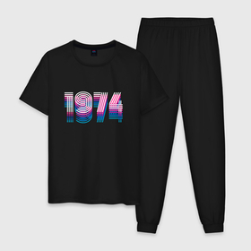 Мужская пижама хлопок с принтом 1974 год ретро неон , 100% хлопок | брюки и футболка прямого кроя, без карманов, на брюках мягкая резинка на поясе и по низу штанин
 | 