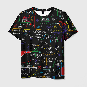 Мужская футболка 3D с принтом Синус косинус формулы в Екатеринбурге, 100% полиэфир | прямой крой, круглый вырез горловины, длина до линии бедер | 