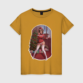Женская футболка хлопок с принтом Sexy Christmas girl в Белгороде, 100% хлопок | прямой крой, круглый вырез горловины, длина до линии бедер, слегка спущенное плечо | 