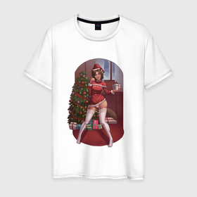 Мужская футболка хлопок с принтом Sexy Christmas girl в Белгороде, 100% хлопок | прямой крой, круглый вырез горловины, длина до линии бедер, слегка спущенное плечо. | Тематика изображения на принте: 