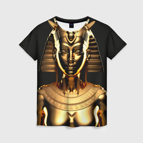Женская футболка 3D с принтом Египетская царица   Золотой бюст в Рязани, 100% полиэфир ( синтетическое хлопкоподобное полотно) | прямой крой, круглый вырез горловины, длина до линии бедер | 