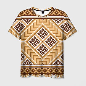 Мужская футболка 3D с принтом Индейский пиксельный орнамент в Тюмени, 100% полиэфир | прямой крой, круглый вырез горловины, длина до линии бедер | 