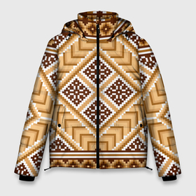 Мужская зимняя куртка 3D с принтом Индейский пиксельный орнамент в Тюмени, верх — 100% полиэстер; подкладка — 100% полиэстер; утеплитель — 100% полиэстер | длина ниже бедра, свободный силуэт Оверсайз. Есть воротник-стойка, отстегивающийся капюшон и ветрозащитная планка. 

Боковые карманы с листочкой на кнопках и внутренний карман на молнии. | 