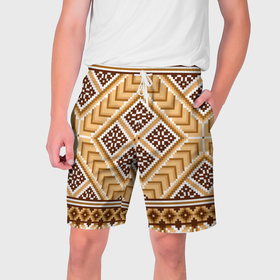 Мужские шорты 3D с принтом Индейский пиксельный орнамент в Курске,  полиэстер 100% | прямой крой, два кармана без застежек по бокам. Мягкая трикотажная резинка на поясе, внутри которой широкие завязки. Длина чуть выше колен | 