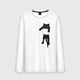 Мужской лонгслив хлопок с принтом Черный котик в кармане в Курске, 100% хлопок |  | Тематика изображения на принте: 
