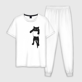 Мужская пижама хлопок с принтом Черный котик в кармане , 100% хлопок | брюки и футболка прямого кроя, без карманов, на брюках мягкая резинка на поясе и по низу штанин
 | Тематика изображения на принте: 