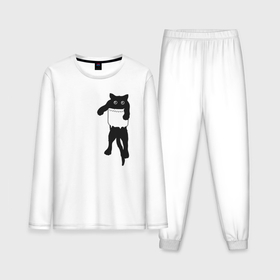 Мужская пижама хлопок (с лонгсливом) с принтом Черный котик в кармане в Белгороде,  |  | 