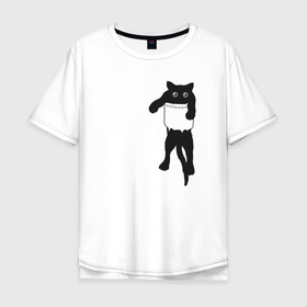 Мужская футболка хлопок Oversize с принтом Черный котик в кармане в Курске, 100% хлопок | свободный крой, круглый ворот, “спинка” длиннее передней части | 