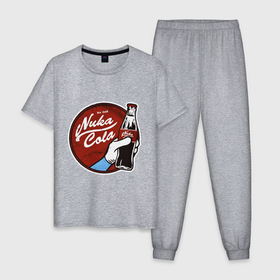 Мужская пижама хлопок с принтом Nuka cola sticker в Екатеринбурге, 100% хлопок | брюки и футболка прямого кроя, без карманов, на брюках мягкая резинка на поясе и по низу штанин
 | 