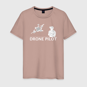 Мужская футболка хлопок с принтом Drone fpv pilot в Санкт-Петербурге, 100% хлопок | прямой крой, круглый вырез горловины, длина до линии бедер, слегка спущенное плечо. | Тематика изображения на принте: 